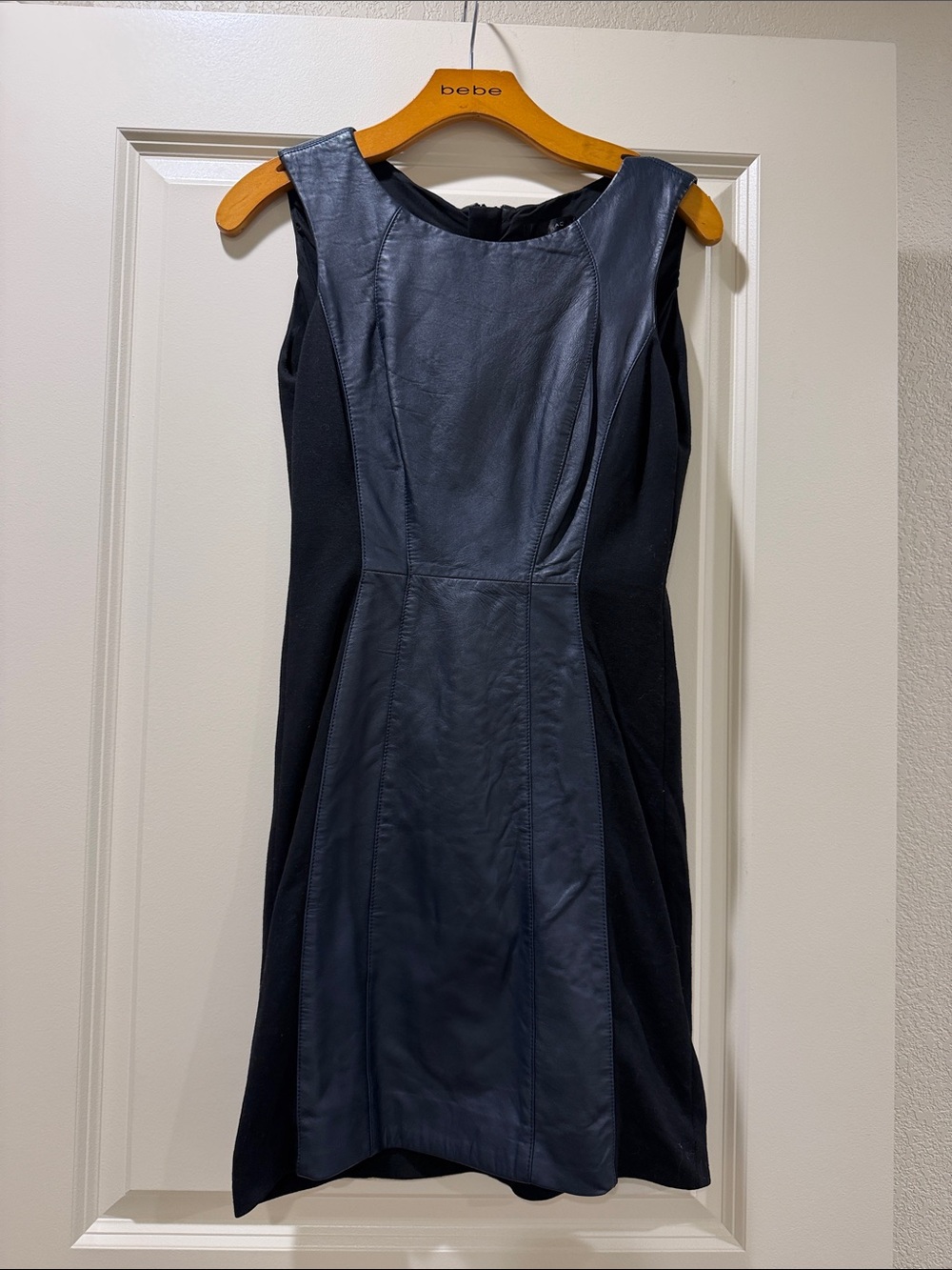 Aqua Navy and Black Faux Leather Paneled Mini Dress